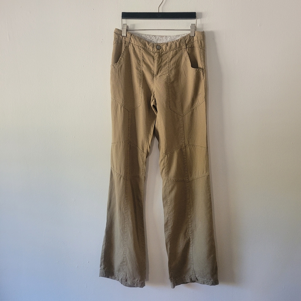 Athleta Women Tencel Pant Wide Leg Tan‎ 4 Tall 34.5" Inseam Lightweight Relaxed